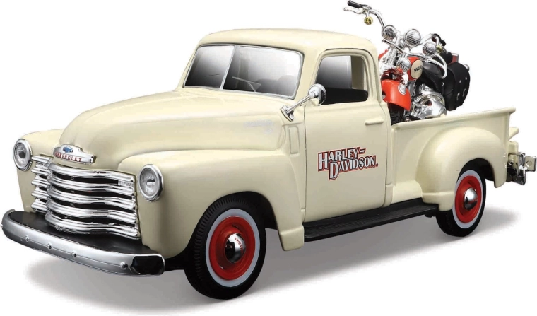 Maisto Harley-Davidson Custom – 1950 Chevrolet 3100 Pickup i 2001 FLSTS Heritage Springer 1:24