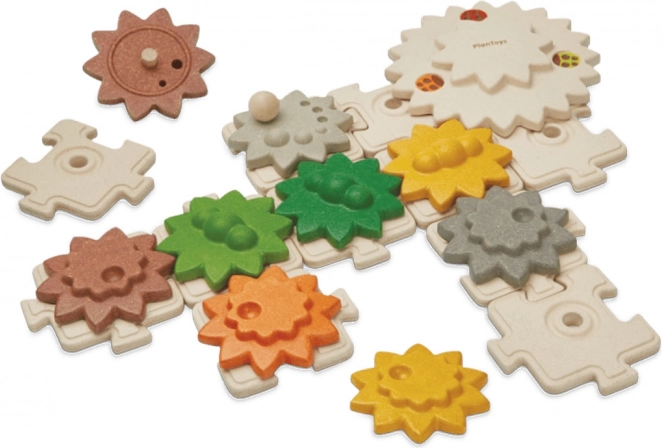 PlanToys drewniany zestaw kół zębatych i puzzli