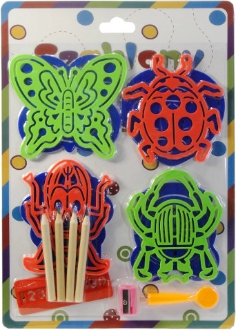 Szablony do rysowania dla dzieci – zestaw 8 szablonów z kredkami