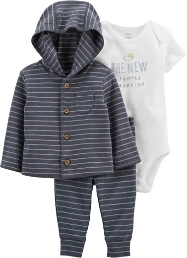 CARTER'S 3-częściowy zestaw: bluza, spodnie dresowe i body z krótkim rękawem dla chłopca Grey Stripes – Rozmiar 56