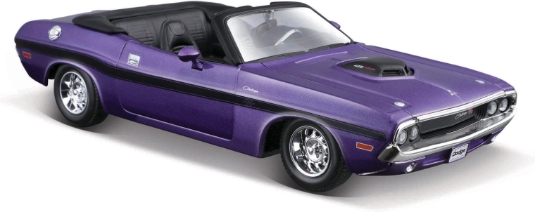 Maisto 1970 Dodge Challenger R/T Convertible – metalowy model 1:24, fioletowy metalik