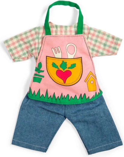 Bigjigs Toys ogrodniczy zestaw ubranek dla lalki 34 cm – spodnie, koszula i fartuszek