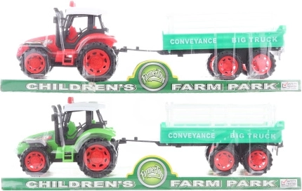 Plastowy traktor z napędem na inercję i przyczepą 32 cm