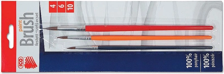 Zestaw okrągłych pędzli ICO 4/6/10 – kolorowe drewniane trzonki