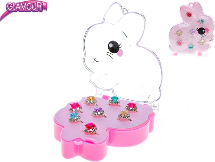 Glamour zestaw dziecięcych metalowych pierścionków z kamyczkami, 8 szt.