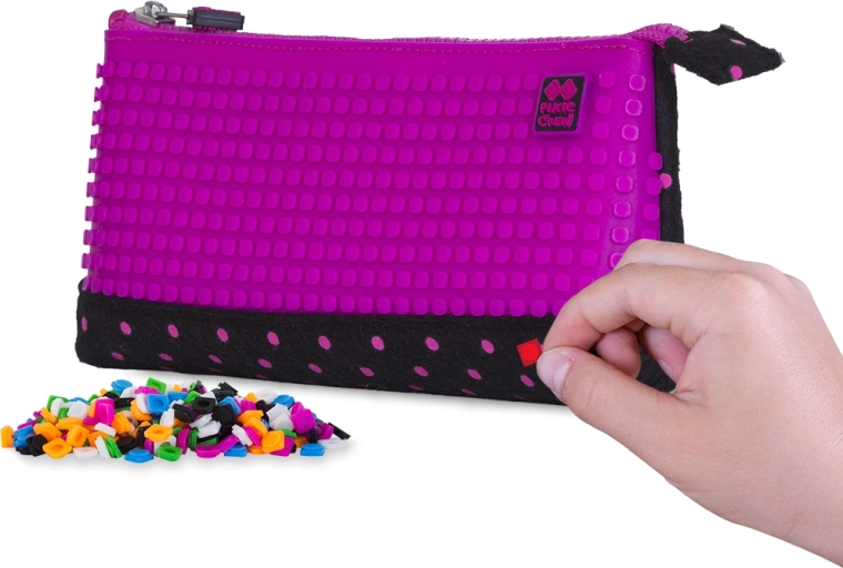 Duże etui Pixie Crew czarne z fuksjową kropką