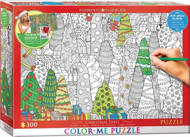 Eurographics Color Me Puzzle choinki świąteczne 300 elementów z zestawem do zawieszenia