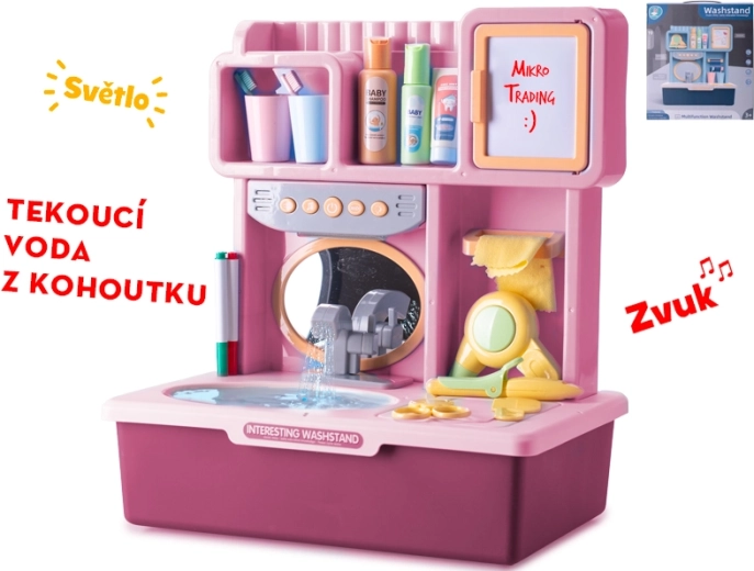 Interaktywna różowa dziecięca umywalka ze światłem, dźwiękiem i bieżącą wodą