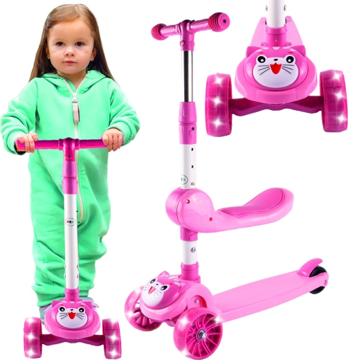 Trójkołowa hulajnoga Kotek ze świecącymi kołami i siedziskiem