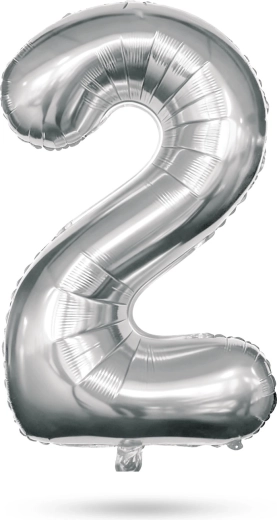 Srebrny foliowy balon urodzinowy w kształcie cyfry 2, 40 cali