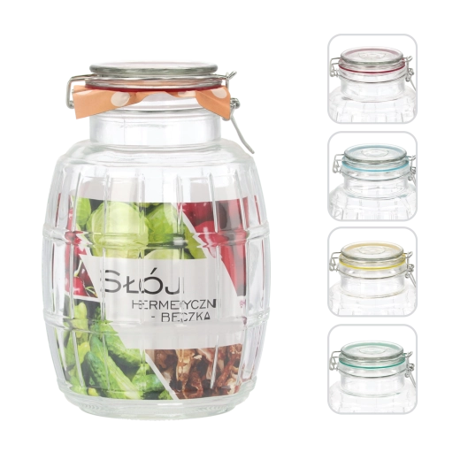 Szklany słój 3,9 l z hermetycznym zamknięciem w kształcie beczułki