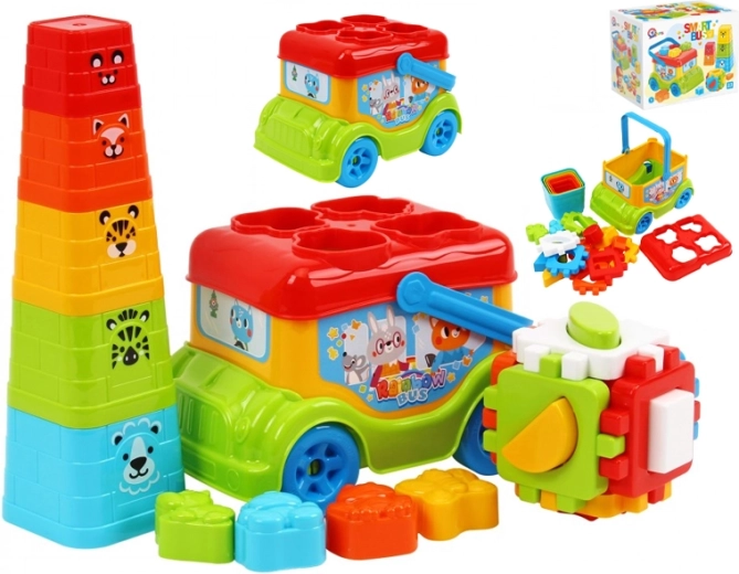 Autobus – sorter i układana piramida dla dzieci od 12 miesięcy