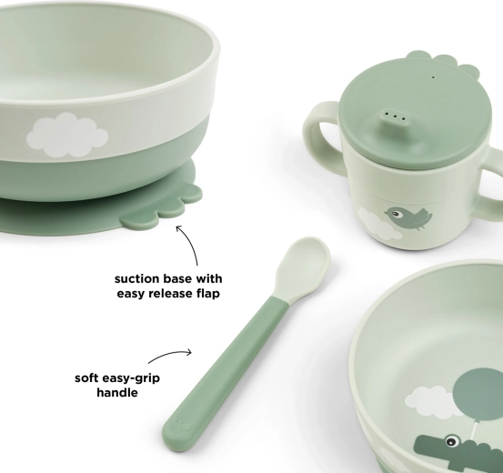 Done by Deer pierwszy zestaw do jedzenia Foodie z przyssawką Happy clouds, zielony