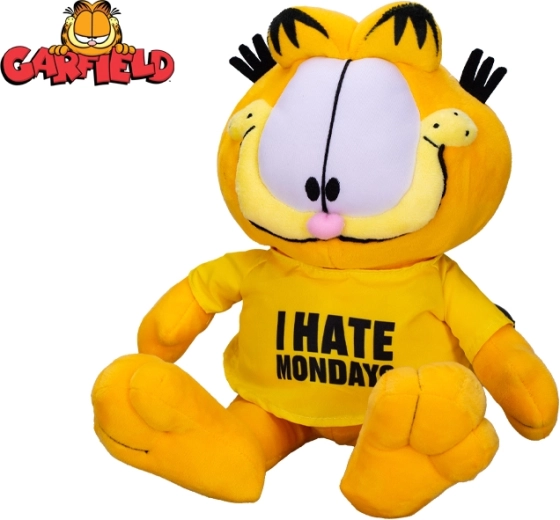 Pluszowy kocur Garfield 24 cm – siedzący, koszulka I hate Mondays