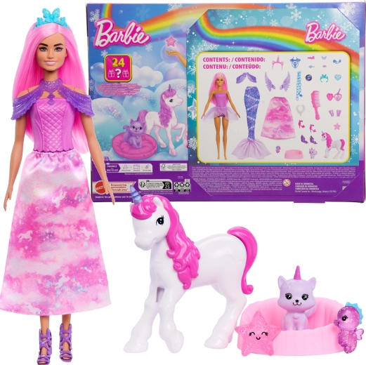 Kalendarz adwentowy Barbie Dreamtopia z lalką i akcesoriami – 24 niespodzianki