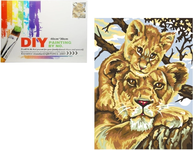 Malowanie po numerach – lwica z młodym