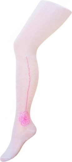 dziecięce bawełniane żakardowe rajstopy New Baby białe z kwiatuszkiem 128–134