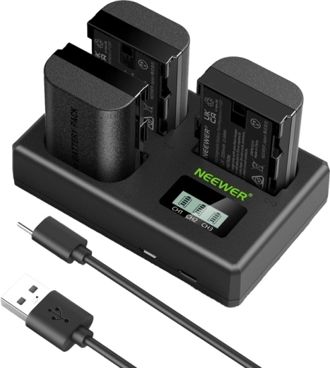 Neewer zestaw 3× zapasowe baterie LP-E6P/LP-E6NH do aparatów Canon z potrójną ładowarką USB