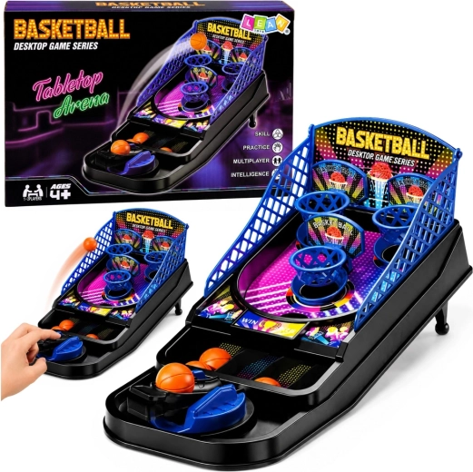 Mini stołowa zręcznościowa gra w koszykówkę w stylu arcade z 3 koszami i wyrzutnią – 1 sztuka