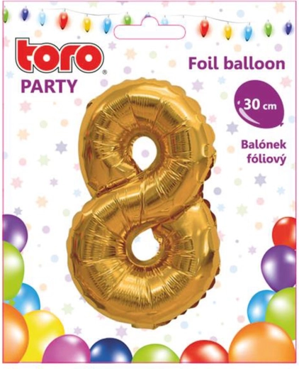 Balon foliowy cyfra 8, 30 cm, złoty TORO