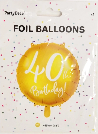 Foliowy balon cyfra 40 złoty 45 cm