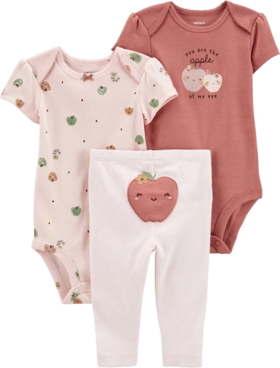 Carter's 3-częściowy zestaw dla niemowlęcia Pink Apple – 2× body z krótkim rękawem i legginsy