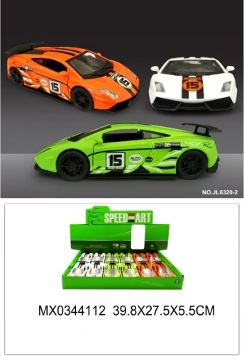 Metalowy sportowy model auta z otwieranymi drzwiami i funkcją pull back