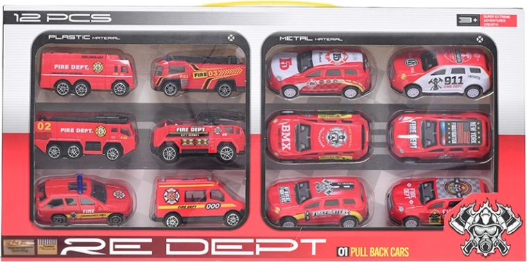 Zestaw wozów strażackich 12 szt. z wolnym i z napędem wstecznym