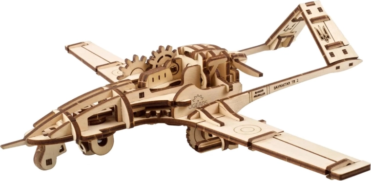 Ugears 3D drewniane mechaniczne puzzle bojowy dron Bayraktar TB2