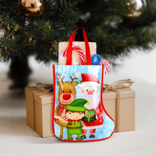 Niebieska świąteczna torba prezentowa w kształcie buta 33 cm