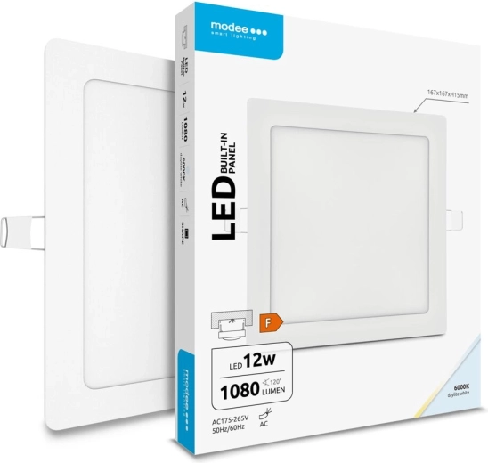 Modee Lighting LED wpuszczany kwadratowy panel 12 W zimna biel 1080 lm