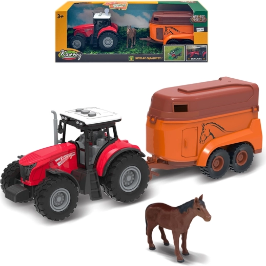 Traktor farmerski z przyczepą na konie ze światłami i dźwiękami