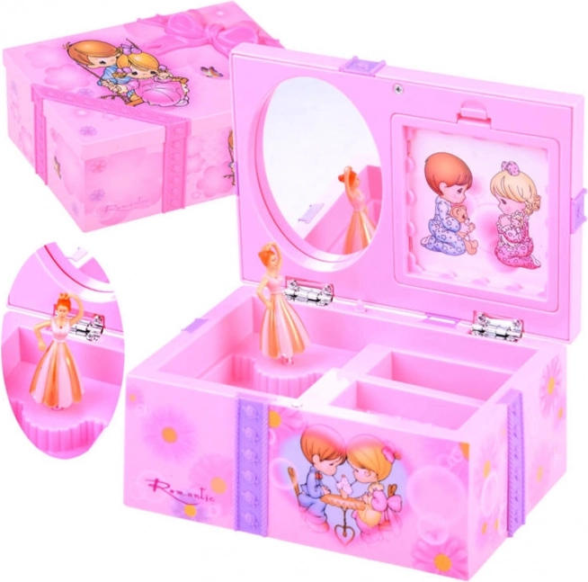 Różowa szkatułka na biżuterię z pozytywką dla małych dam