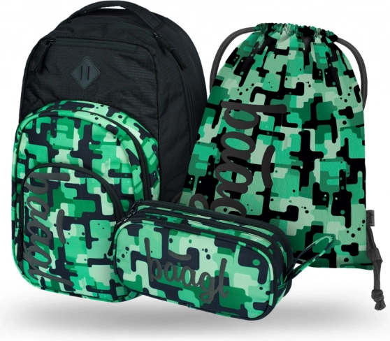 Zestaw BAAGL Coolmate Green: plecak, piórnik, worek