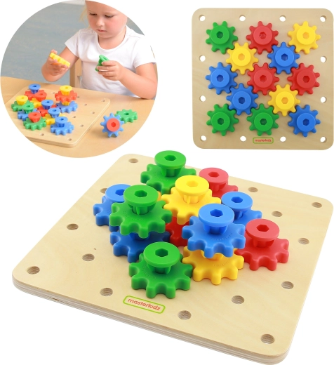 Drewniana tablica Montessori Masterkidz z kołami zębatymi