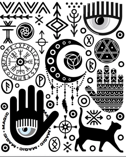 Naszywki do naprasowywania – mistyczne symbole, duży arkusz 20 × 30 cm