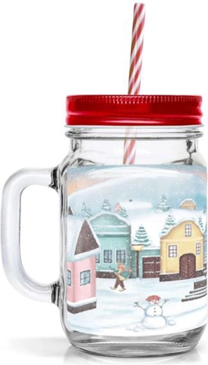 Szklanka ze słomką TORO 450 ml z bożonarodzeniowym motywem wioski
