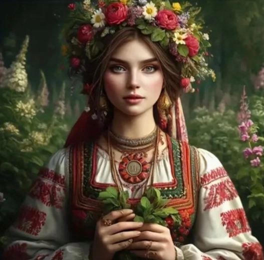 Malowanie diamentowe – słowiańska kobieta z kwiatami 30 × 40 cm