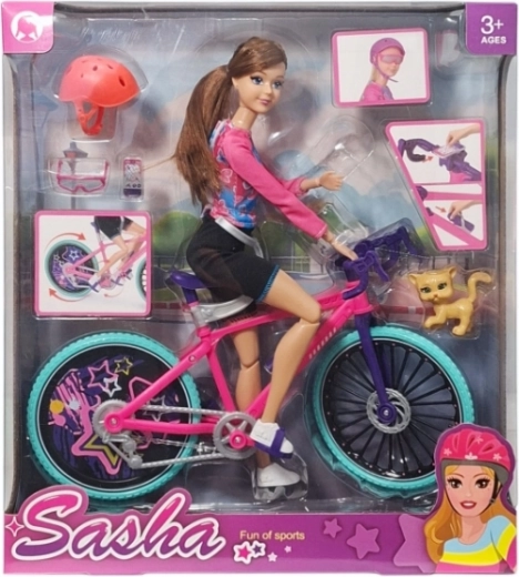Lalka na rowerze z akcesoriami
