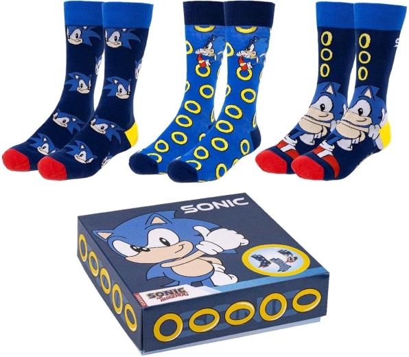 Zestaw skarpet Sonic – 3 pary w pudełku prezentowym
