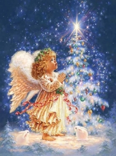 Diamentowe malowanie Aniołek przy choince 30 × 40 cm