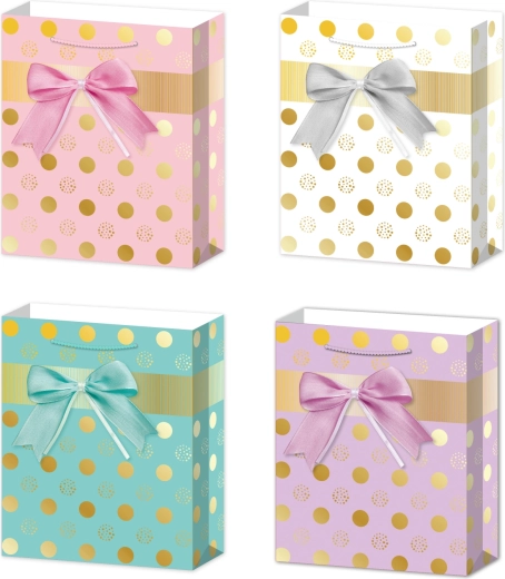 Torba prezentowa L z kokardą i w kropki