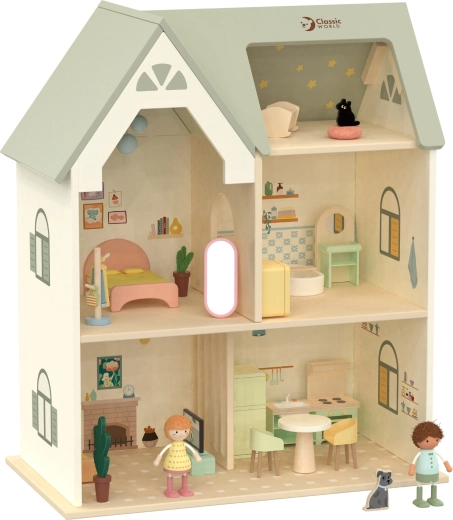 Drewniany domek dla lalek Cozy Cottage z meblami