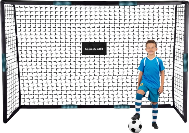 Metalowa bramka piłkarska Bauerkraft z siatką 300 × 200 × 120 cm czarno-niebieska