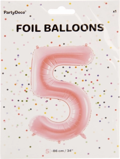 Foliowy balon w kształcie cyfry 5, różowy, 86 cm