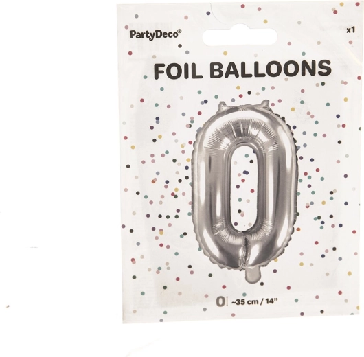 Balon foliowy cyfra 0 srebrny 35 cm