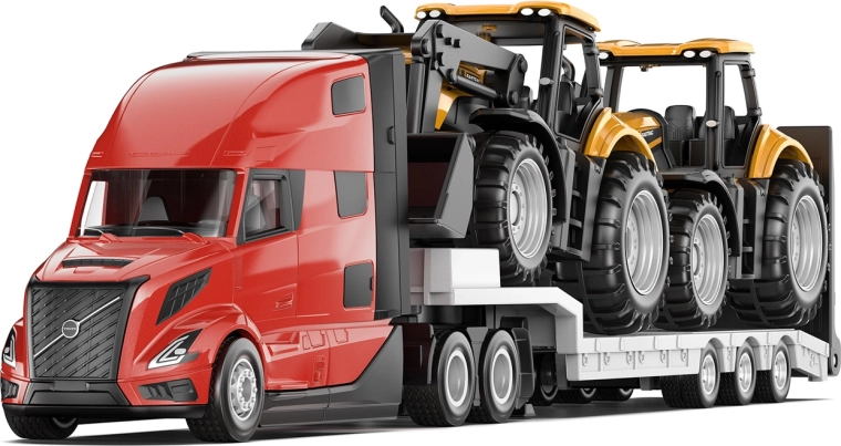 Siku Super ciągnik siodłowy Volvo VNL 860 z naczepą i traktorami JCB