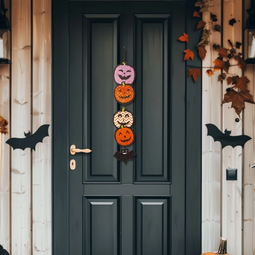 Halloweenowa drewniana dekoracja wisząca w kształcie dyni