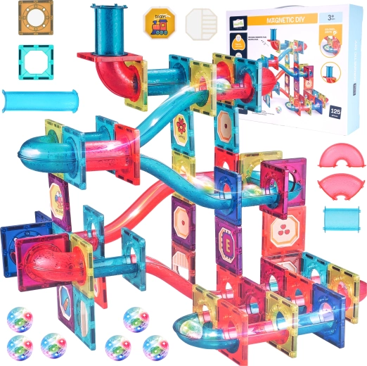 Magnetyczna 3D układanka konstrukcyjna 125 elementów ze światłem