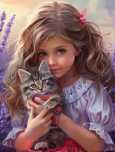 Diamentowe malowanie Norimpex – dziewczyna z kotem 30 × 40 cm